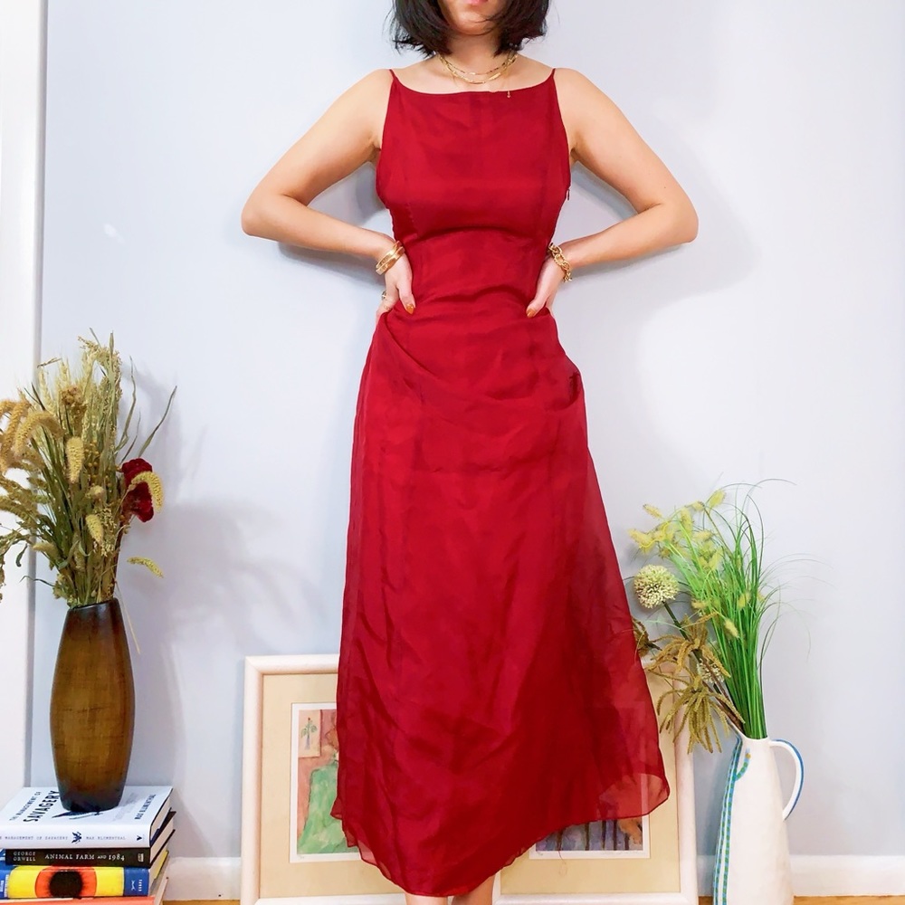 Vintage Organza Silk Red Formal Gown in Small